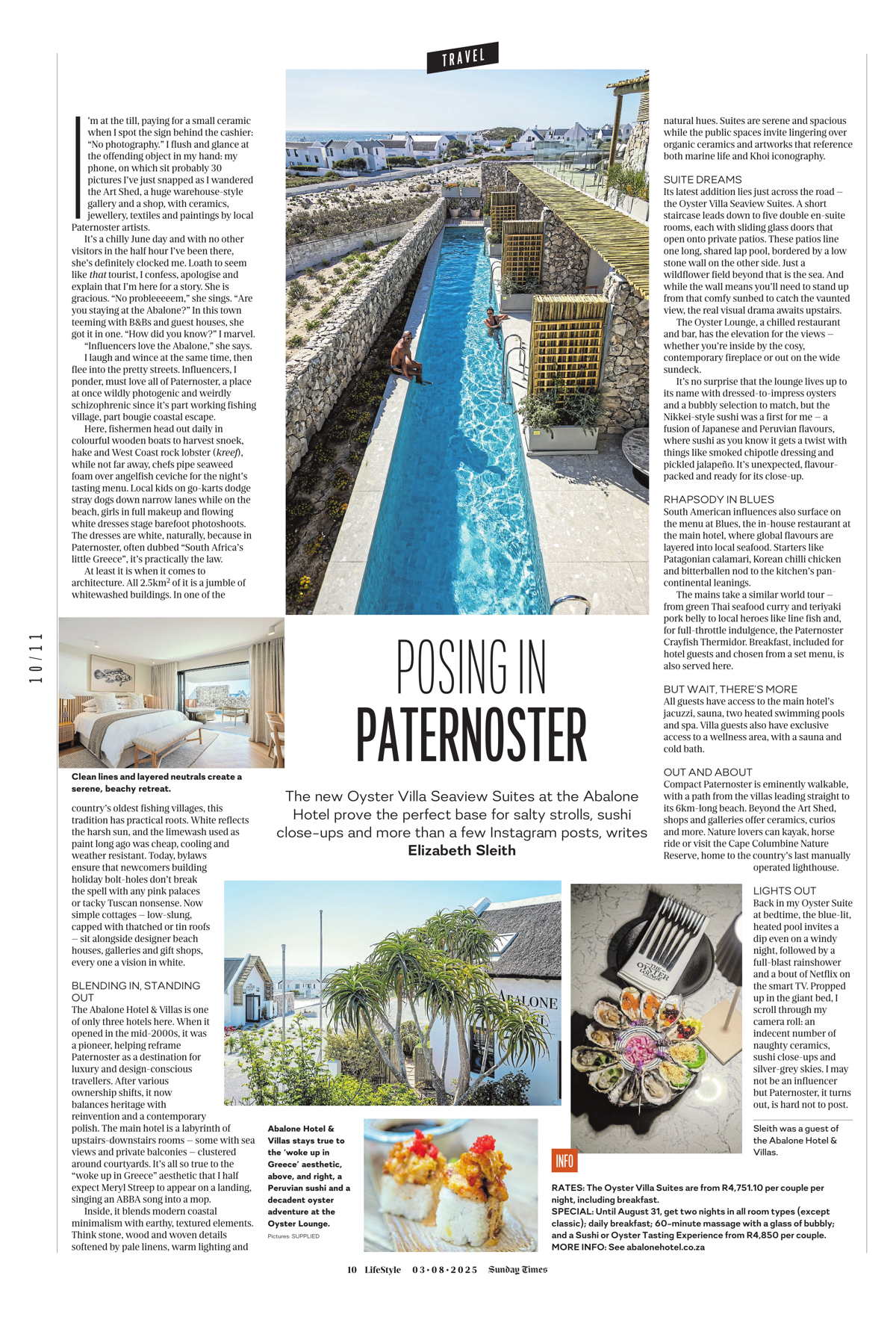 Sunday Times feature on Abalone Hotel & Villas, Paternoster